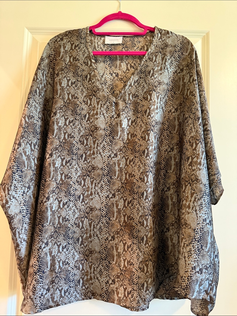 Adrienne Taupe and Brown Snake-Print V-Neck Blouse Oversized
